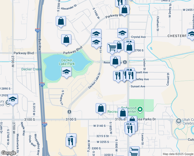 map of restaurants, bars, coffee shops, grocery stores, and more near 2875 Decker Lake Drive in West Valley City