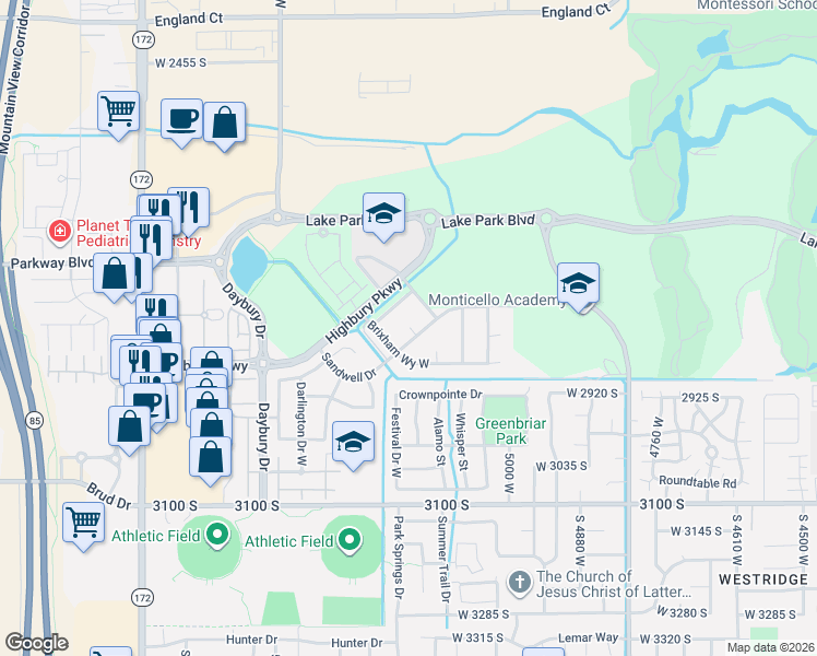 map of restaurants, bars, coffee shops, grocery stores, and more near 5147 Sandwell Drive in West Valley City