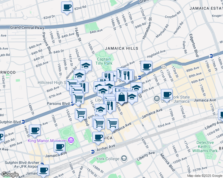map of restaurants, bars, coffee shops, grocery stores, and more near in Queens