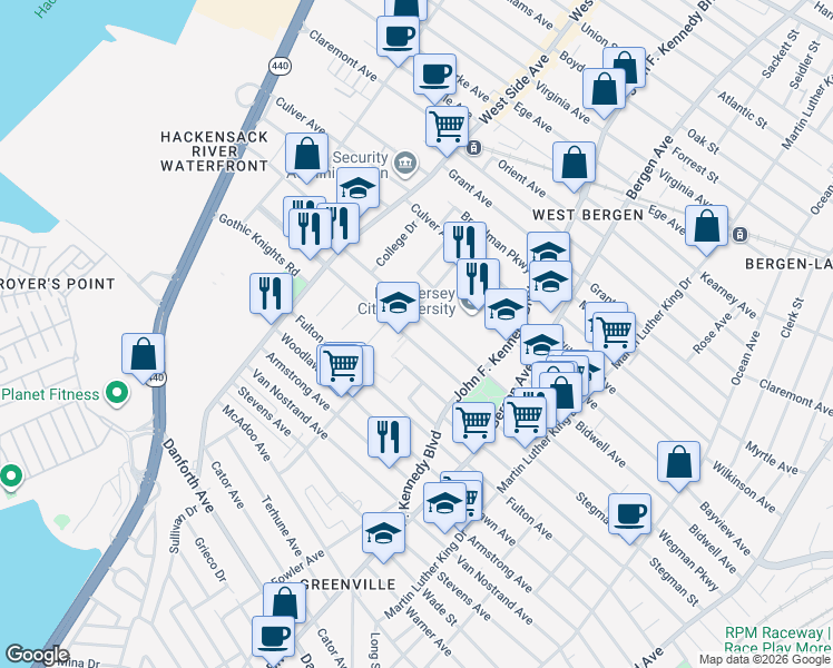 map of restaurants, bars, coffee shops, grocery stores, and more near 317 Stegman Parkway in Jersey City