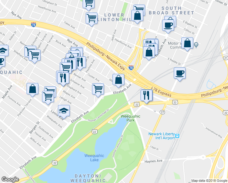 map of restaurants, bars, coffee shops, grocery stores, and more near in Newark