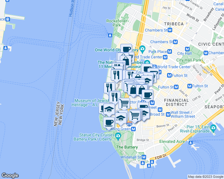 map of restaurants, bars, coffee shops, grocery stores, and more near in New York