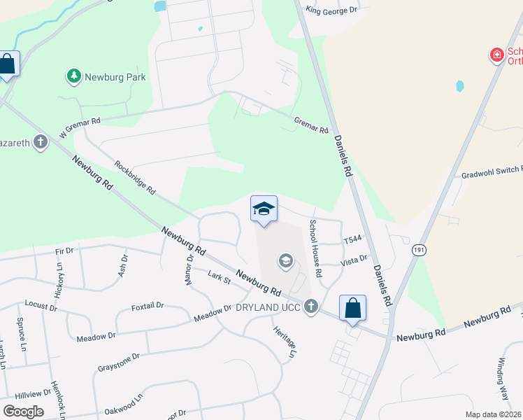 map of restaurants, bars, coffee shops, grocery stores, and more near 4422 Newburg Road in Nazareth