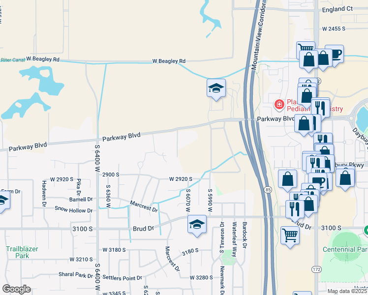 map of restaurants, bars, coffee shops, grocery stores, and more near 2819 McQueen Lane in West Valley City
