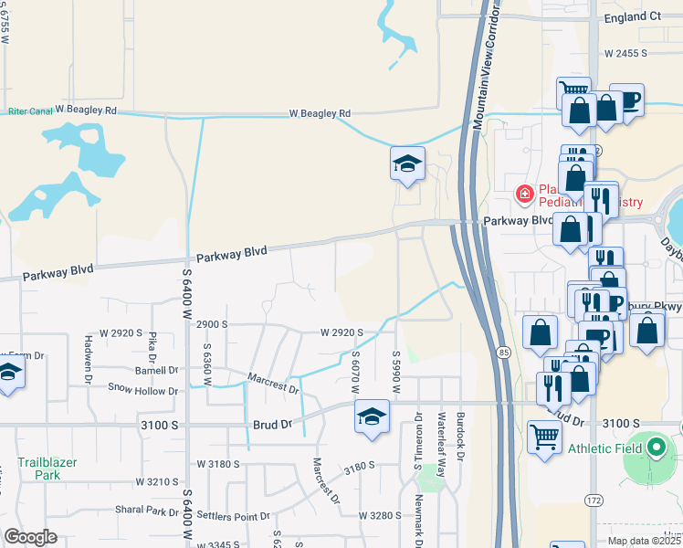 map of restaurants, bars, coffee shops, grocery stores, and more near 2815 South McQueen Lane in West Valley City