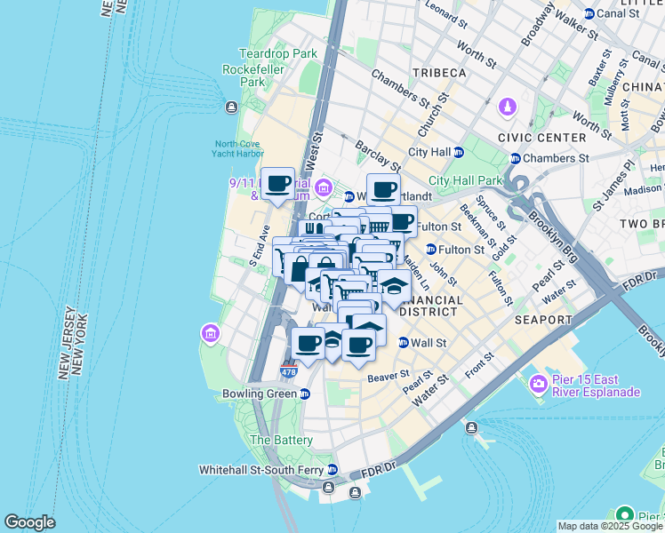 map of restaurants, bars, coffee shops, grocery stores, and more near in New York