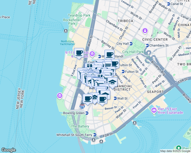 map of restaurants, bars, coffee shops, grocery stores, and more near in New York