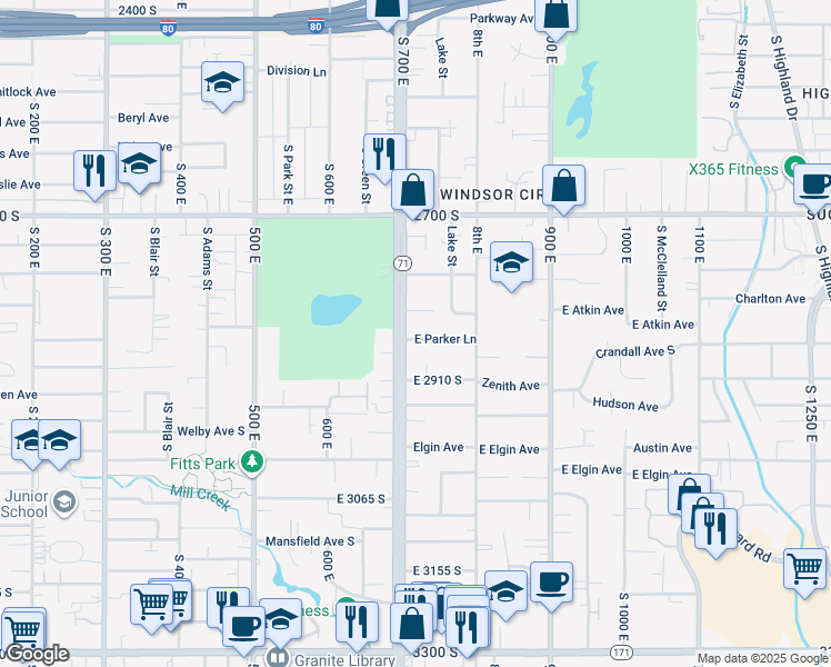 map of restaurants, bars, coffee shops, grocery stores, and more near 729 Zenith Avenue in Millcreek
