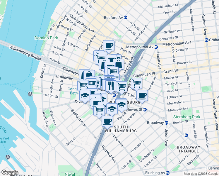 map of restaurants, bars, coffee shops, grocery stores, and more near in Brooklyn