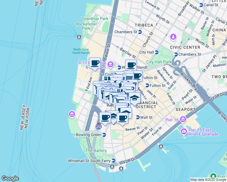 map of restaurants, bars, coffee shops, grocery stores, and more near in New York