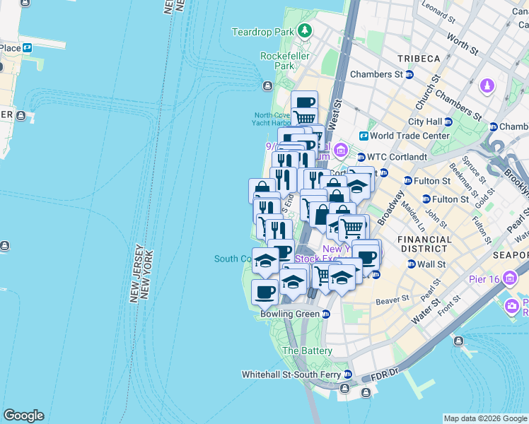 map of restaurants, bars, coffee shops, grocery stores, and more near in New York