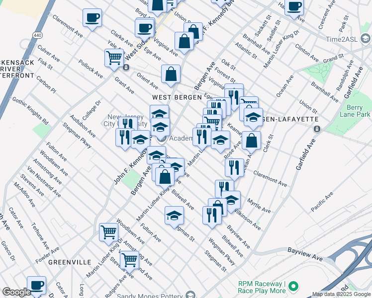 map of restaurants, bars, coffee shops, grocery stores, and more near in Jersey City