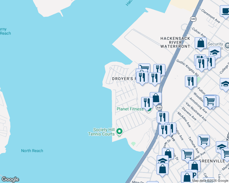 map of restaurants, bars, coffee shops, grocery stores, and more near 26 Willow Street in Jersey City