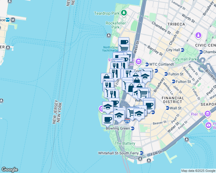 map of restaurants, bars, coffee shops, grocery stores, and more near in New York