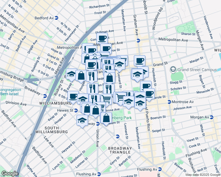 map of restaurants, bars, coffee shops, grocery stores, and more near in Brooklyn