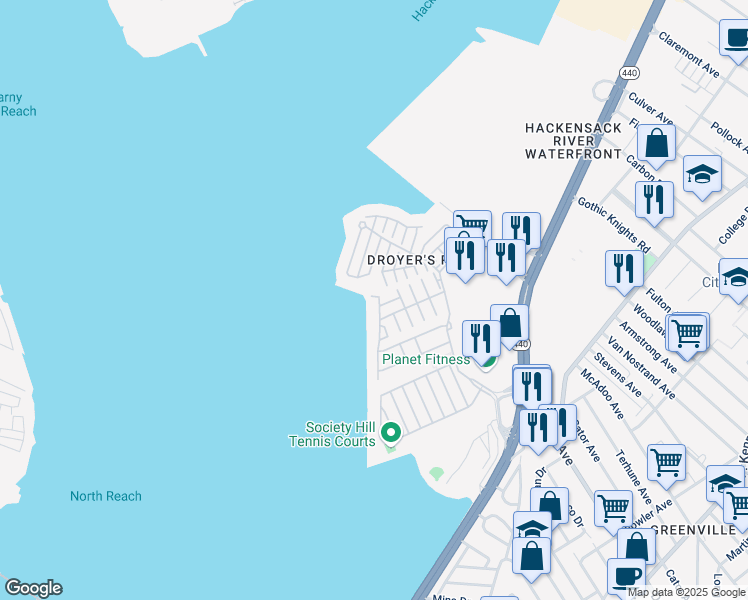 map of restaurants, bars, coffee shops, grocery stores, and more near in Jersey City