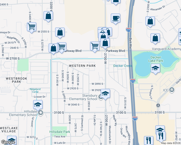 map of restaurants, bars, coffee shops, grocery stores, and more near 2772 2805 west in West Valley City