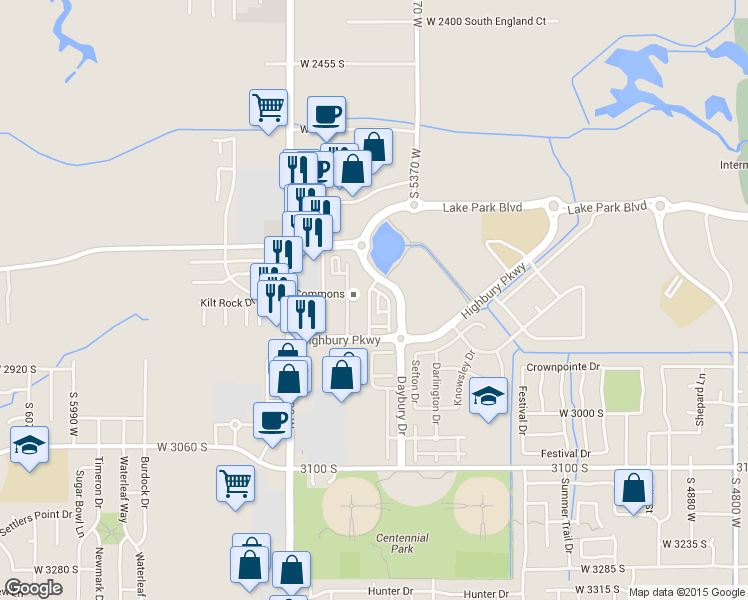 map of restaurants, bars, coffee shops, grocery stores, and more near 5432 Highbury Parkway in West Valley City