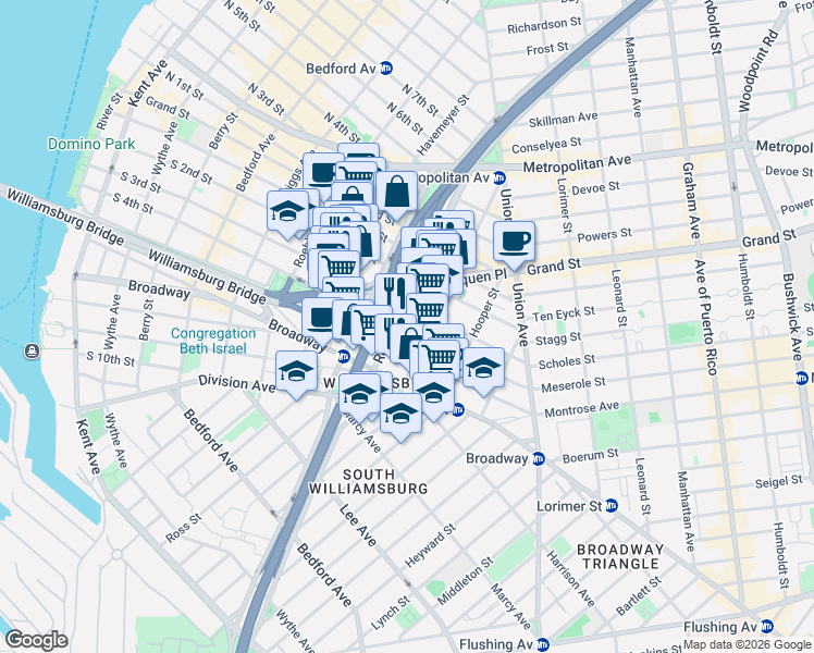 map of restaurants, bars, coffee shops, grocery stores, and more near in Brooklyn