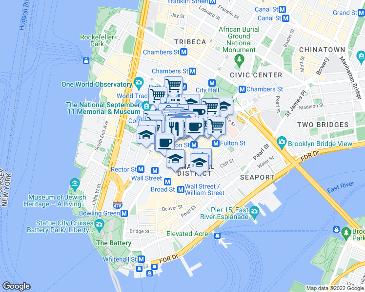 map of restaurants, bars, coffee shops, grocery stores, and more near in New York