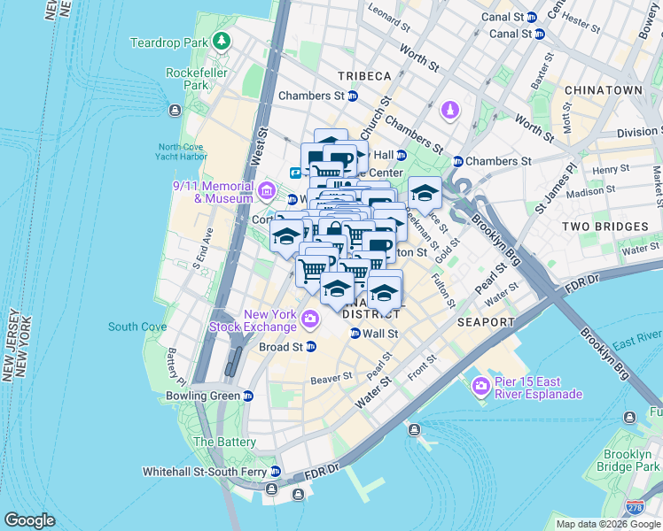 map of restaurants, bars, coffee shops, grocery stores, and more near in New York