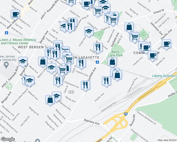 map of restaurants, bars, coffee shops, grocery stores, and more near 177 Randolph Avenue in Jersey City