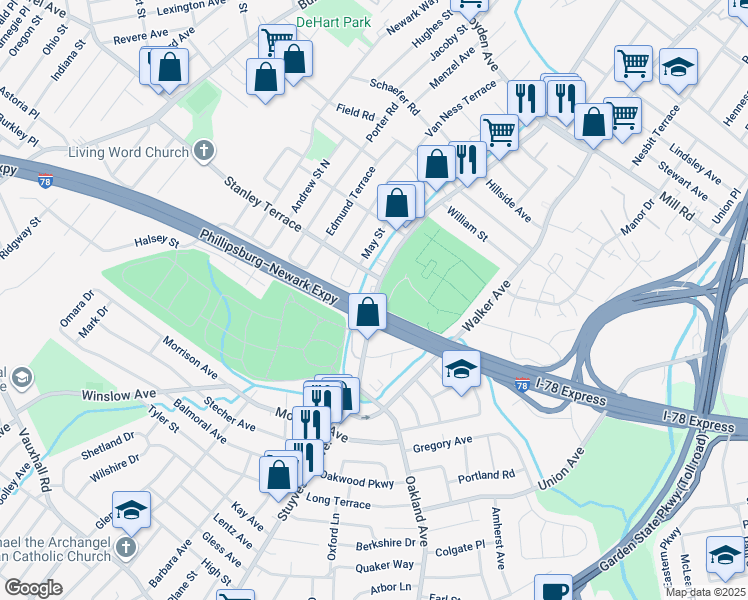 map of restaurants, bars, coffee shops, grocery stores, and more near 1986 Myrtle Street in Union