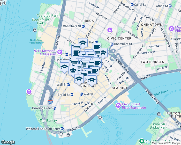 map of restaurants, bars, coffee shops, grocery stores, and more near in New York