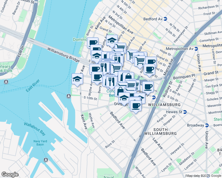 map of restaurants, bars, coffee shops, grocery stores, and more near 424 Bedford Avenue in Brooklyn