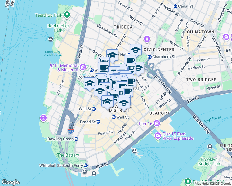 map of restaurants, bars, coffee shops, grocery stores, and more near in New York