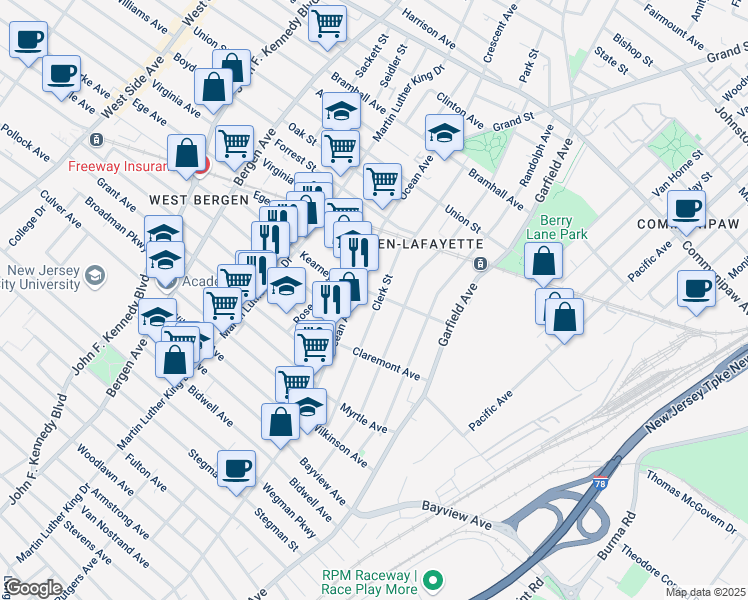 map of restaurants, bars, coffee shops, grocery stores, and more near 700 Ocean Avenue in Jersey City