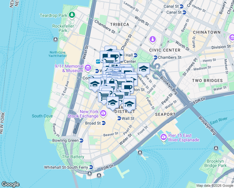 map of restaurants, bars, coffee shops, grocery stores, and more near in New York