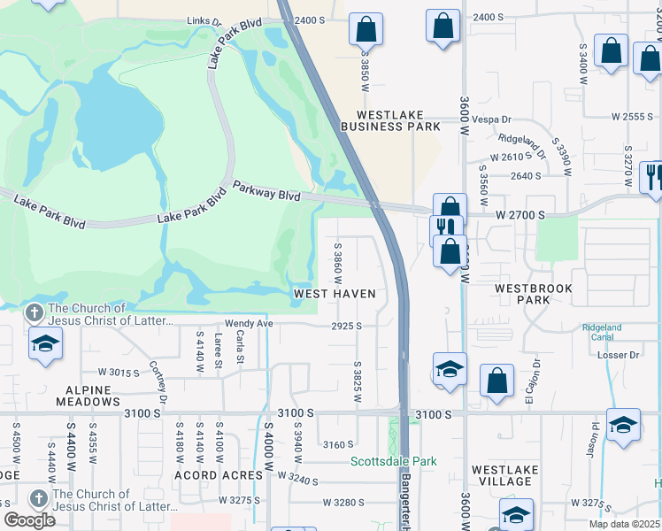map of restaurants, bars, coffee shops, grocery stores, and more near 3879 Segal Circle in West Valley City