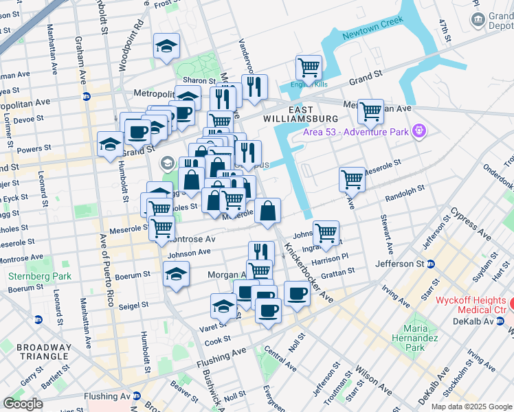 map of restaurants, bars, coffee shops, grocery stores, and more near in Brooklyn