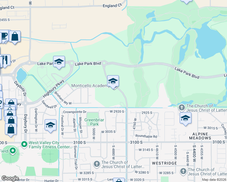 map of restaurants, bars, coffee shops, grocery stores, and more near 2782 Corporate Park Drive in West Valley City