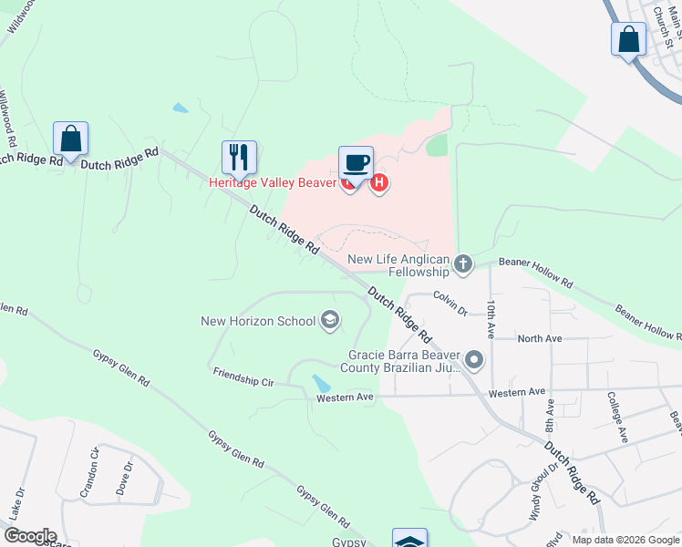 map of restaurants, bars, coffee shops, grocery stores, and more near 935 Dutch Ridge Road in Beaver