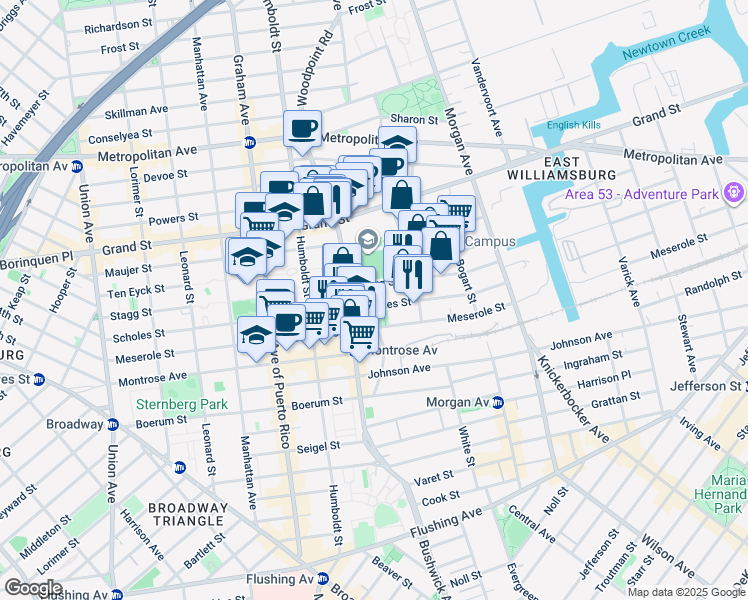 map of restaurants, bars, coffee shops, grocery stores, and more near 242 Stagg Street in Brooklyn