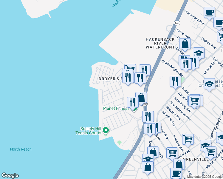 map of restaurants, bars, coffee shops, grocery stores, and more near 2 Carpenter Court in Jersey City