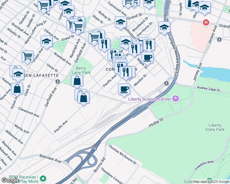 map of restaurants, bars, coffee shops, grocery stores, and more near 248 Whiton Street in Jersey City