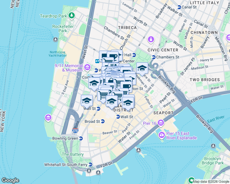 map of restaurants, bars, coffee shops, grocery stores, and more near in New York