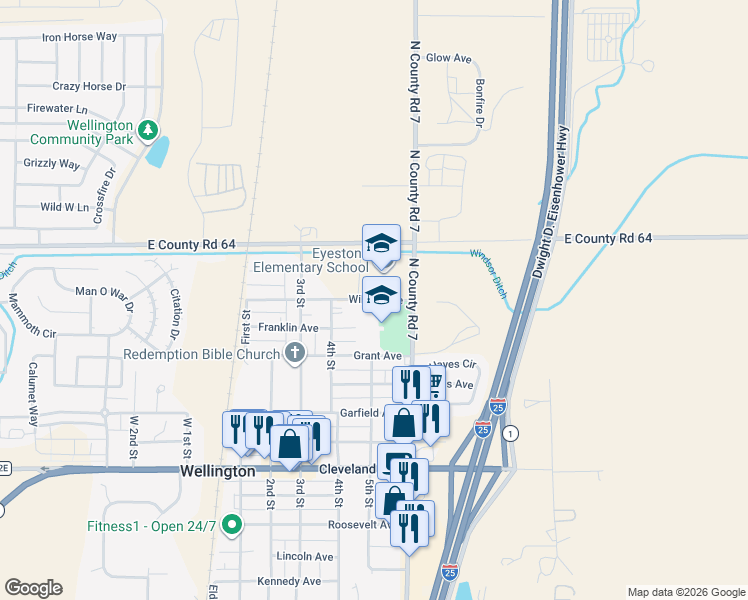 map of restaurants, bars, coffee shops, grocery stores, and more near 4000 Wilson Avenue in Wellington