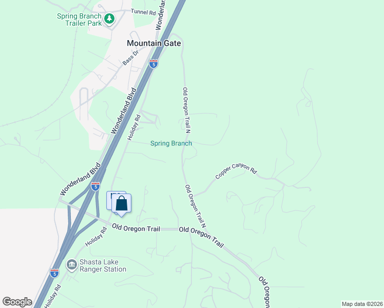 map of restaurants, bars, coffee shops, grocery stores, and more near 19782 Old Oregon Trail North in Redding