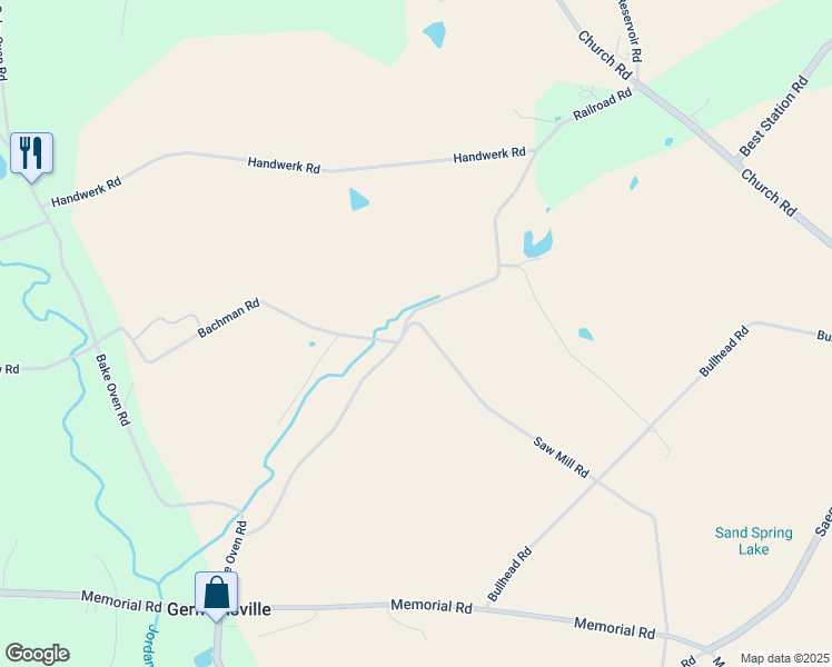 map of restaurants, bars, coffee shops, grocery stores, and more near 7394 Saw Mill Road in Germansville