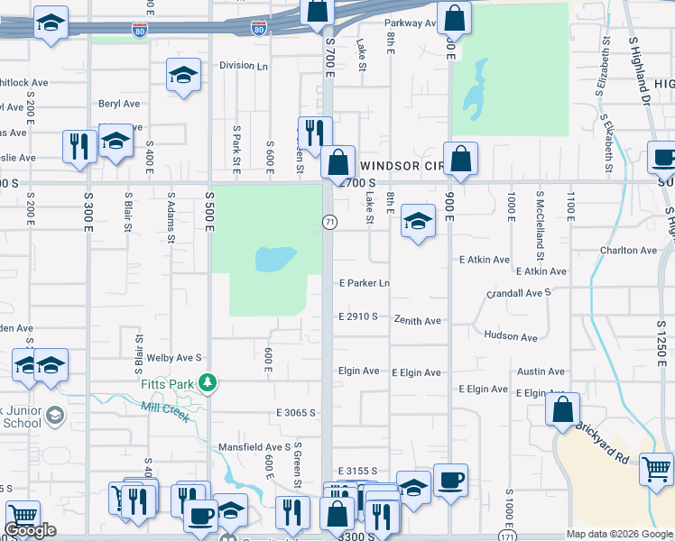 map of restaurants, bars, coffee shops, grocery stores, and more near 701 East Nibley View Court in Salt Lake City