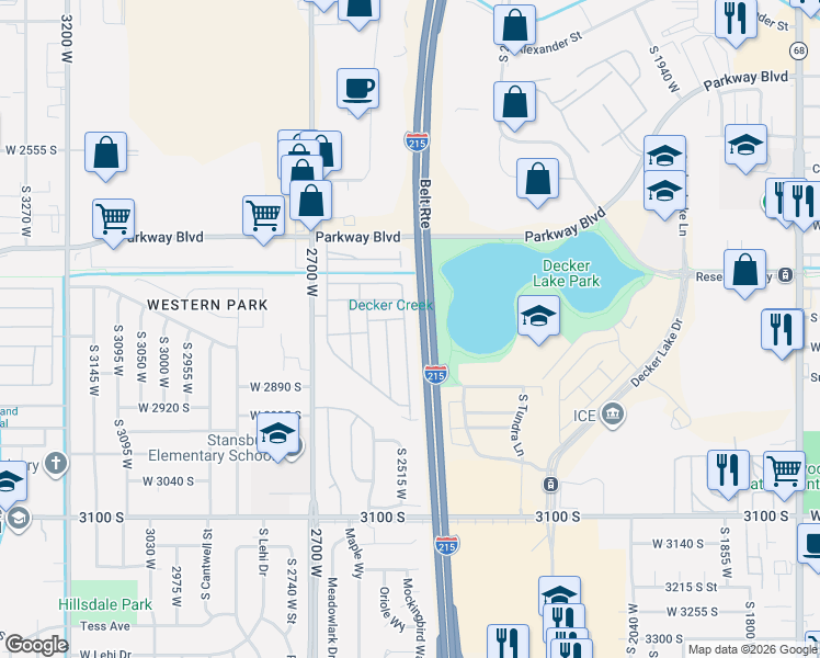 map of restaurants, bars, coffee shops, grocery stores, and more near 2769 South 2500 West in West Valley City