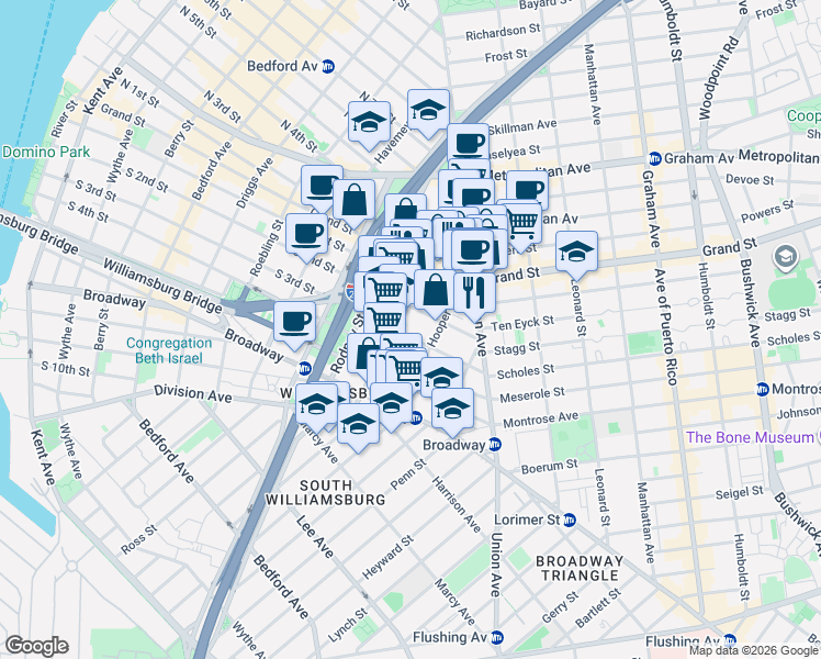 map of restaurants, bars, coffee shops, grocery stores, and more near in Brooklyn