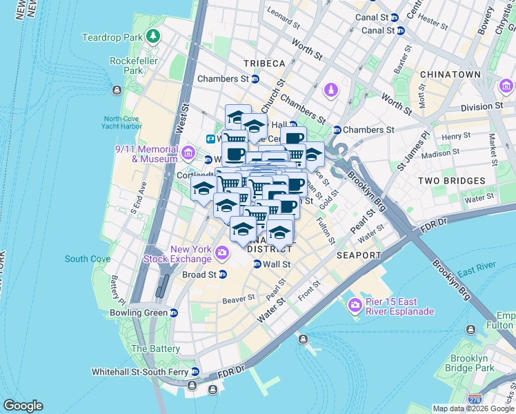map of restaurants, bars, coffee shops, grocery stores, and more near in New York