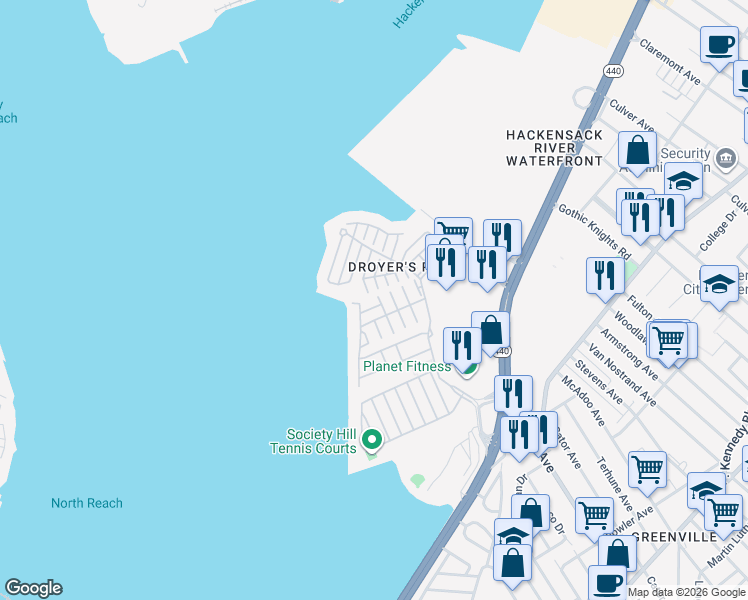 map of restaurants, bars, coffee shops, grocery stores, and more near in Jersey City