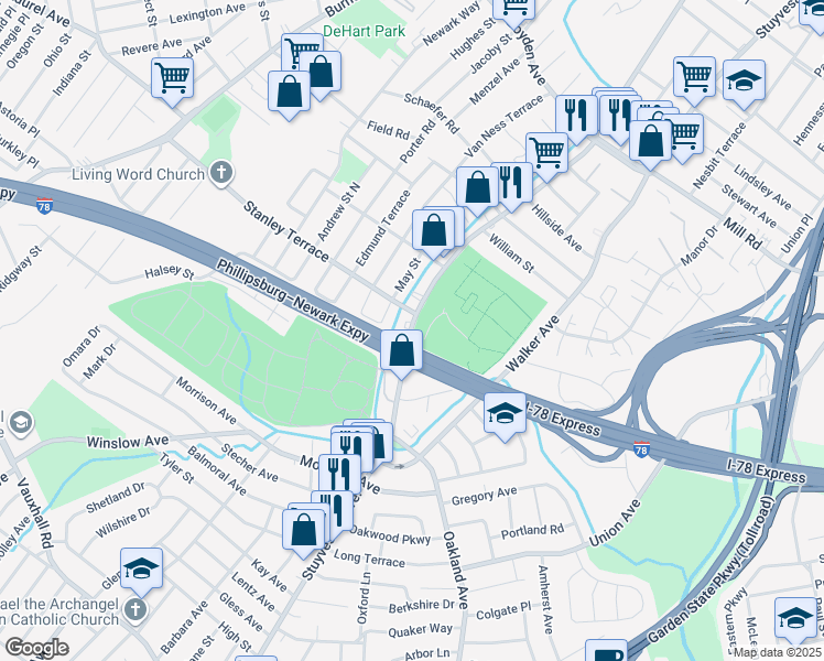 map of restaurants, bars, coffee shops, grocery stores, and more near 1629-1631 Stuyvesant Ave in Union