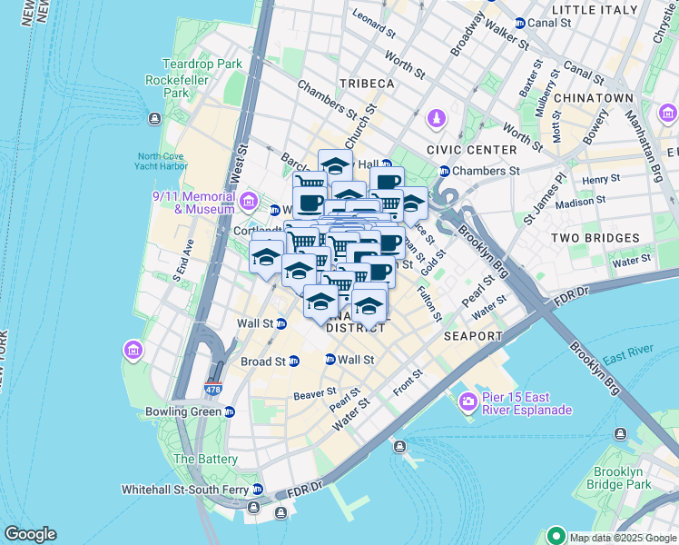 map of restaurants, bars, coffee shops, grocery stores, and more near in New York